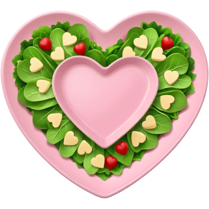 green salad in a light pink heart shaped plate emoji