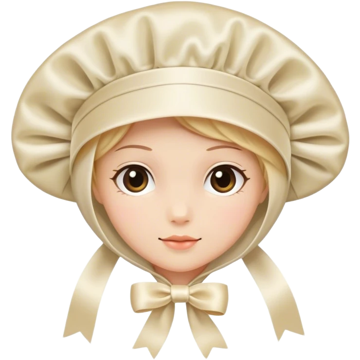 A cream-colored bonnet with a satin ribbon tie emoji