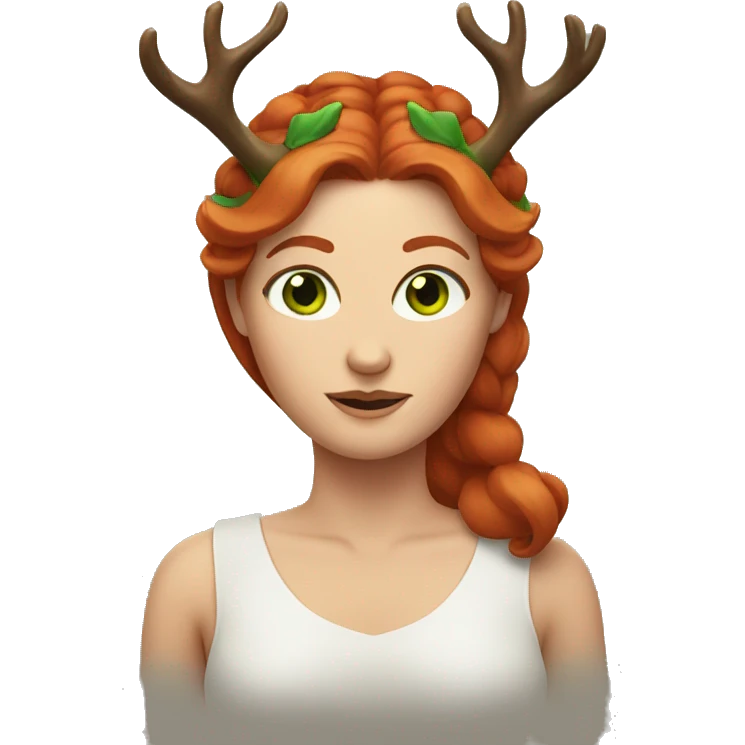 Red hair woman with green eyes, with antlers on her head emoji