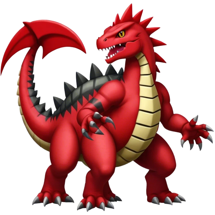 Badass black and red Groudon-salazzle-tyranitar-raptor-hybrid, full body emoji