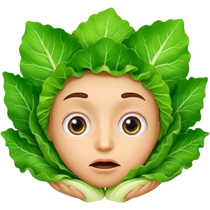 A surprised face with lettuce instead of eyes emoji