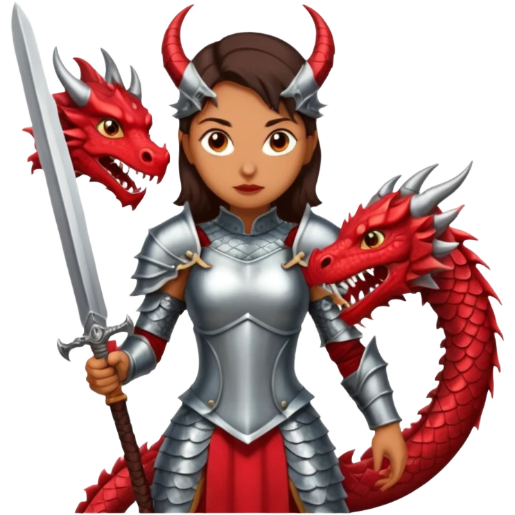 Fierce Latina in armor with a sword next to beheaded dragon emoji