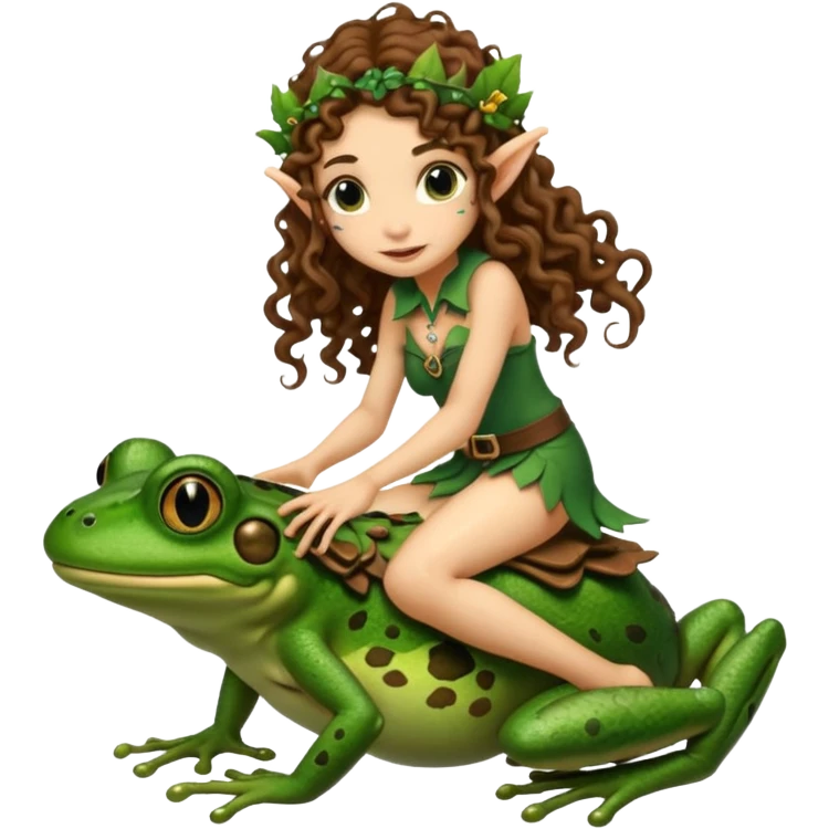 tiny forest elf long curly brown hair tattoos riding frog emoji