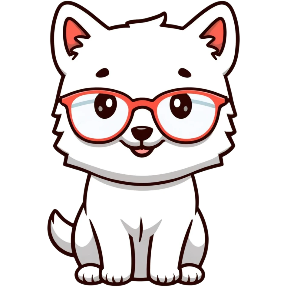 dog wearing glasses with a sweet smile emoji