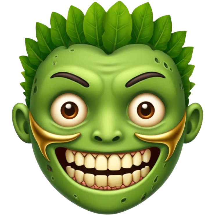 Zumbi verde com dente dourado com nariz emoji