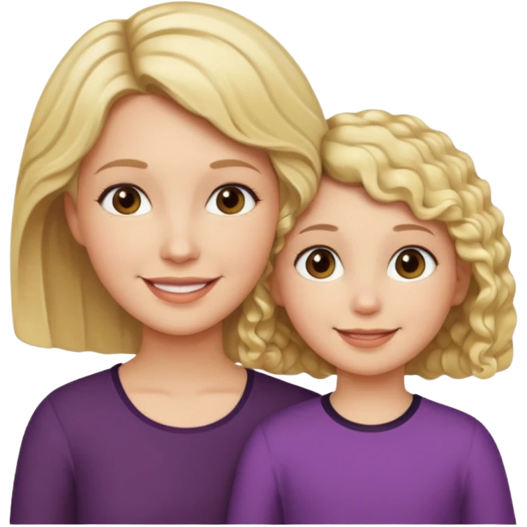Blonde short straight hair mom with dark brown curly hair daughter emoji