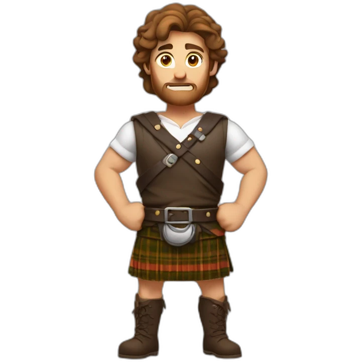 monty starting fire wearing a kilt flex muscle brown hair emoji