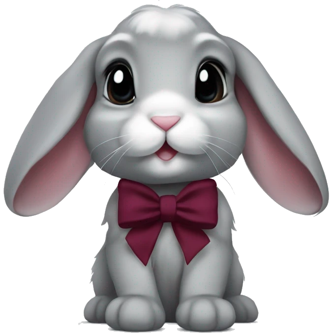 gray Baby lop bunny with coquette burgundy bow on ear emoji