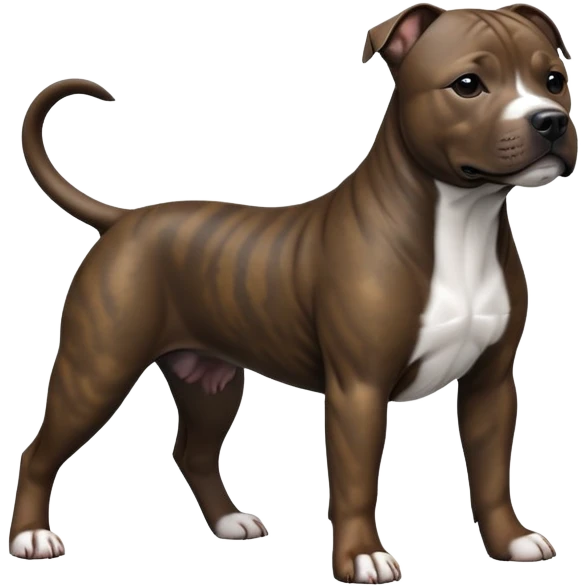 cinematic-[Staffordshire bull terrier]-realistic-full-body-standing-emoji,-tail-resting-loosely-beside-its-paws,-head-tilted-dramatically, -sleek-[dark solid brindle]-fur,-simplified-yet-realistic-focused-features,-highly-detailed,-glowing-with-an-almost-sarcastic-glow emoji