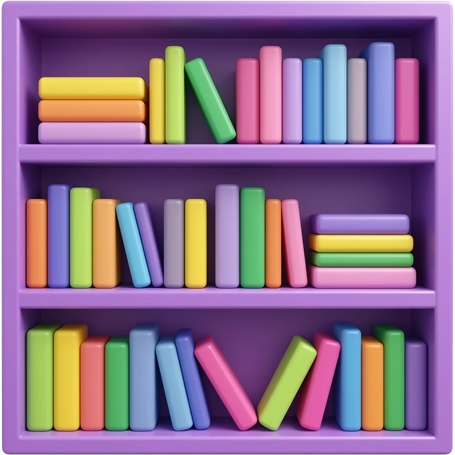 purple yellow green pink blue  bookshelf inspired by Barbie colour palette emoji
