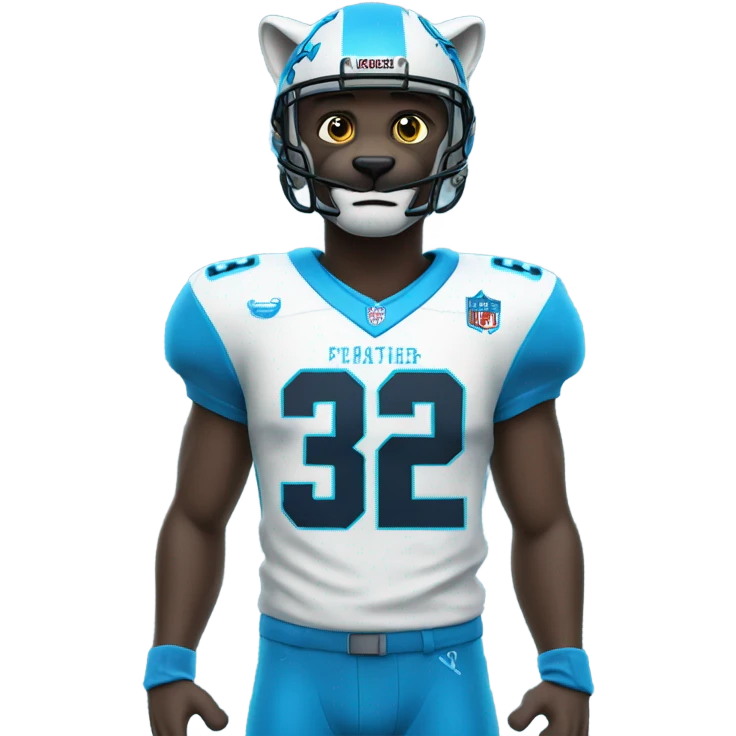 blue panther wearing a #32 football jersey emoji