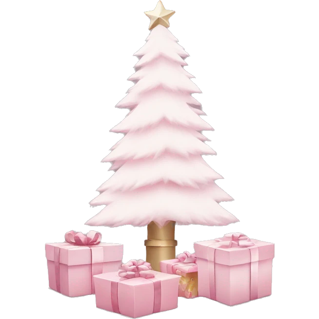 Light pink Christmas gifts under a white Christmas tree  emoji