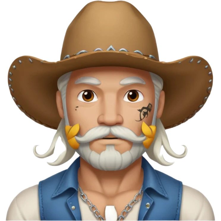 muscular tattooed on face and mustached cowboy long white hair and beard  emoji