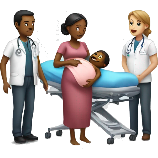 a woman gives birth and doctors stand nearby emoji
