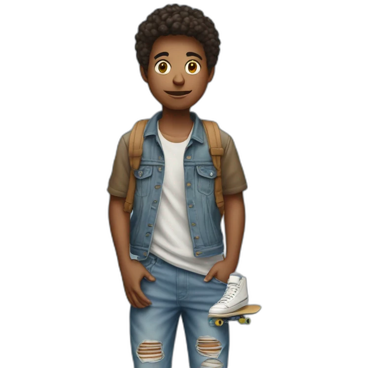 make a emoji of a teenage middle eastren face wearing a super baggy jean with a skateboard on his hand  emoji