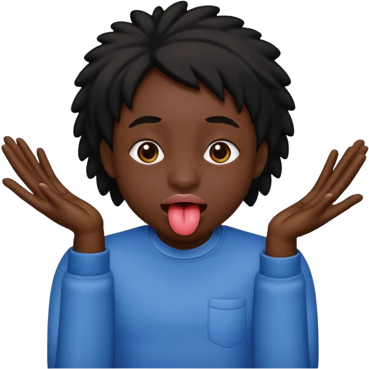 A black face sticking tongue out with hands on the side   emoji