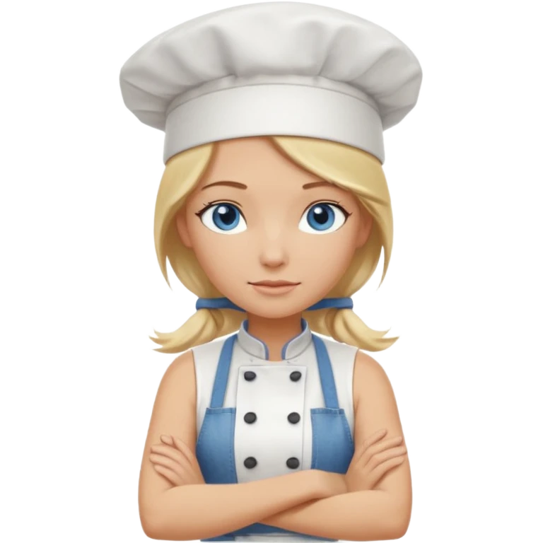 Sexy Full body  pretty
Long Blonde hair blue eyed female chef arms folded wearing tank top and denim shorts and chef hat arms folded emoji
