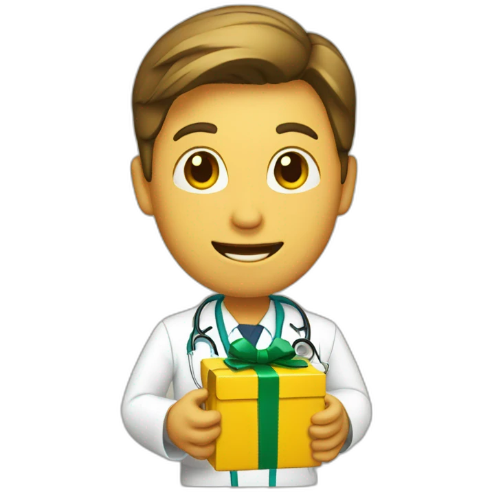 yellow doctor holding a Christmas present emoji