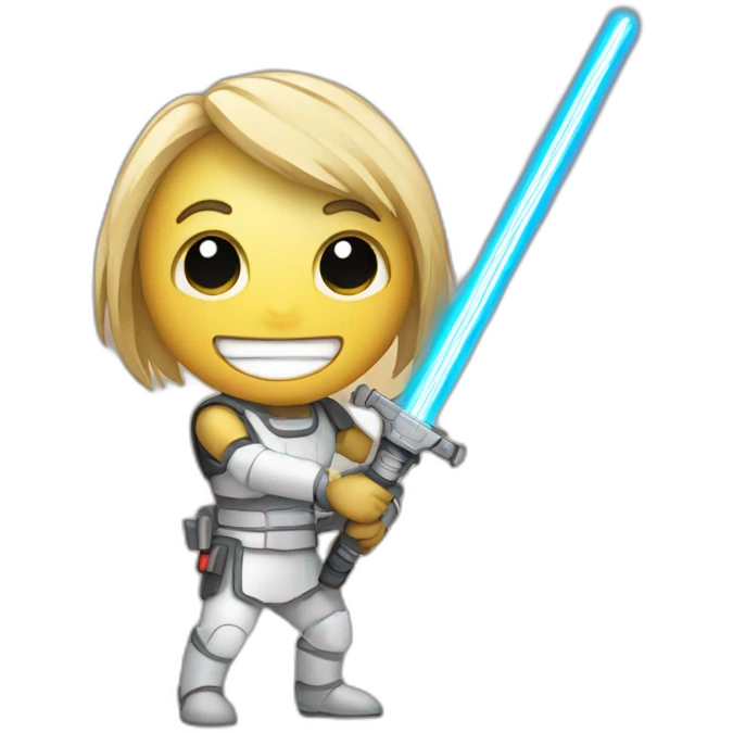 smile emoticon with a laser sword emoji