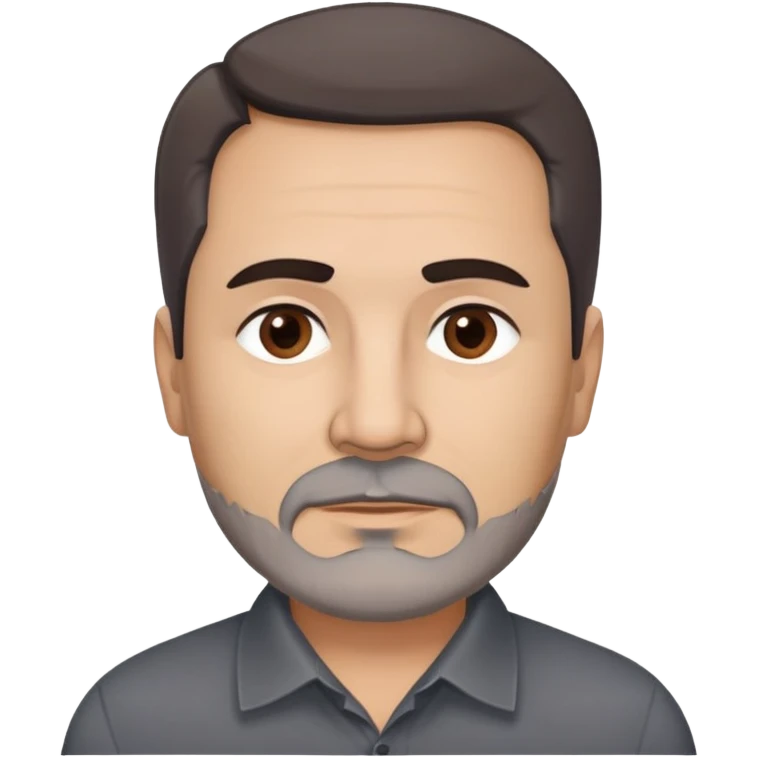 Hispanic man, 57 years old with light complexion. Round face with defined jawline. Expressive dark brown eyes, thick straight eyebrows. Short brown hair, slightly styled. Full brown beard with minimal gray. Professional appearance. Wearing a dark collared shirt. emoji
