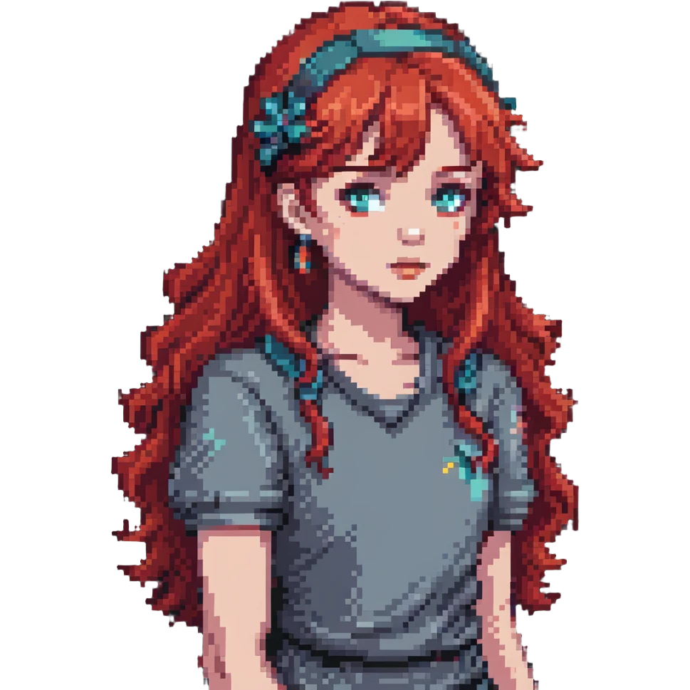 Y2K girl with red hair, pixel art style emoji