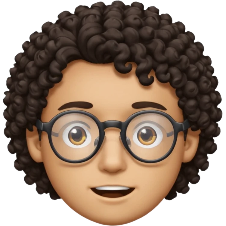 faça um garoto com cabelo tamanho médio cacheado, com óculos e grills preto. emoji