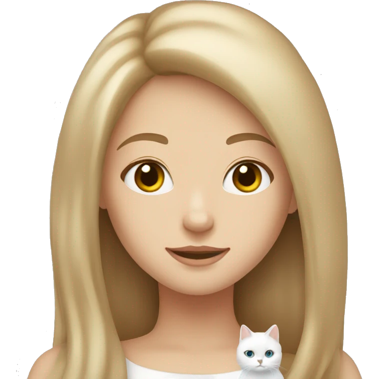 girl with light brown hair and her white cat emoji