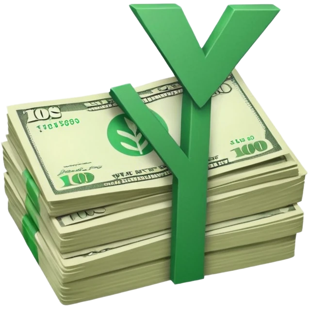 stack of bills facing up with green tick in the background emoji