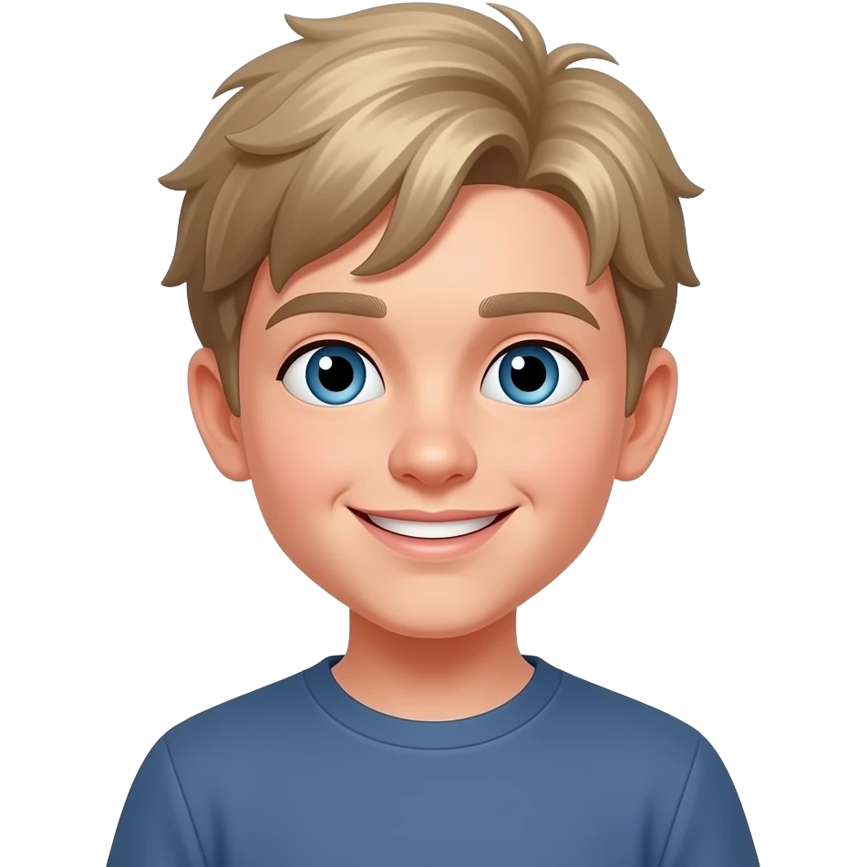 13 year old boy with ashy blonde hair very cheeky smile emoji