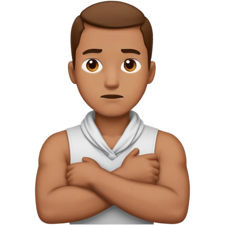 man crossing his arms around his neck mad emoji