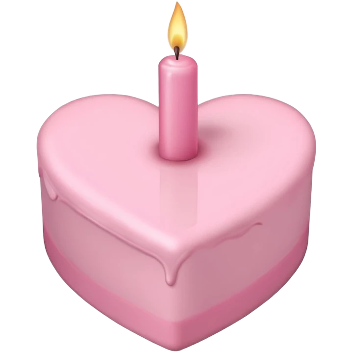 heart shaped birthday cake, pastel pink color, with one candle, simple and adorable emoji