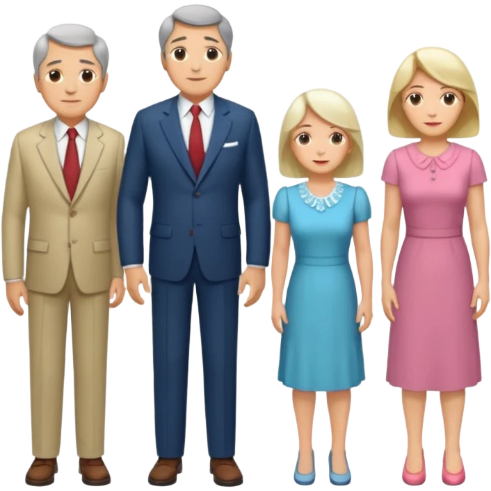 Boy, middle age, old age, old age women, middle age, girl. Standing side by side. emoji