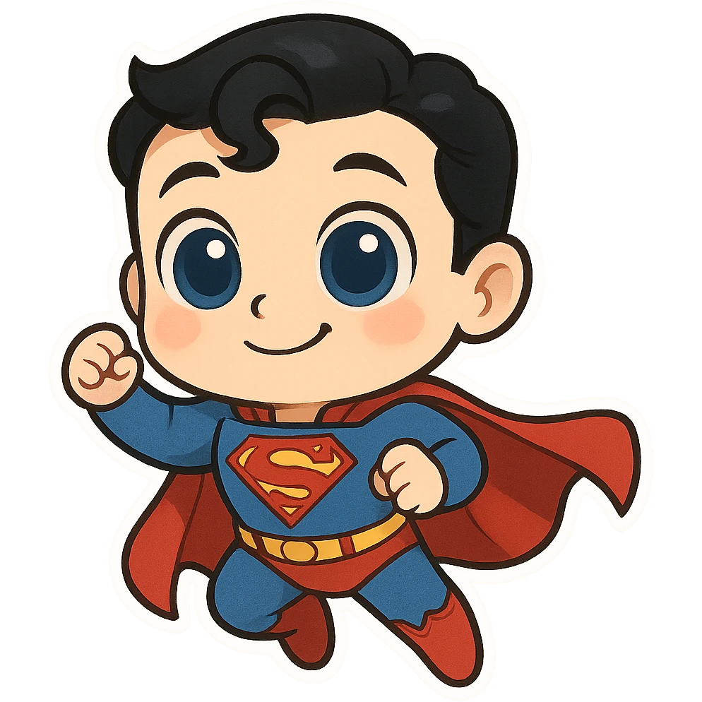 Superman with exaggerated large eyes, cartoon style, playful, whimsical emoji