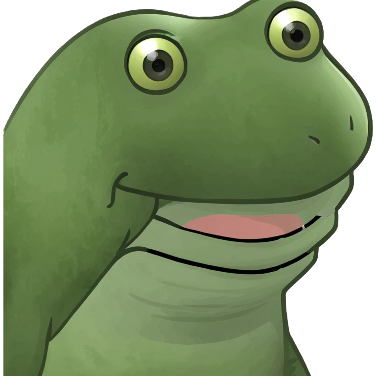 Bufo frog meme, green frog with a mischievous grin, simple style emoji