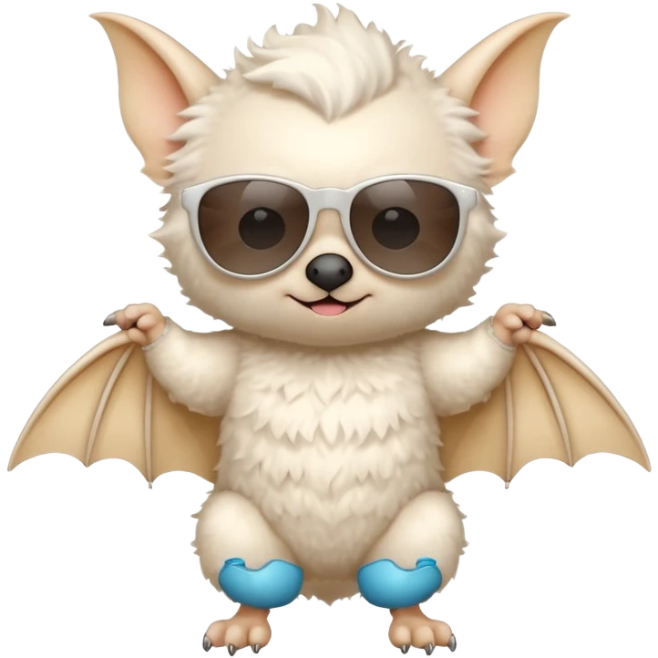 cute white bat with sunglasses, full body emoji