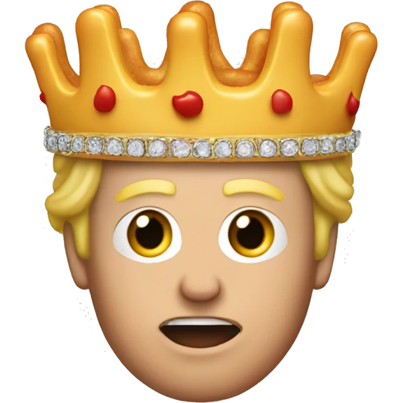 Trump wearing a crown earring a hotdog emoji