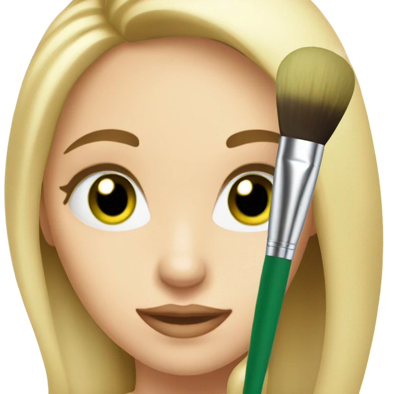 A makeup artist blonde girl with green eyes with a makeup brush in her hand emoji