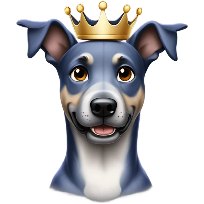 A smiling malinois dark blue merle color, without red and white color with a crown on his head emoji