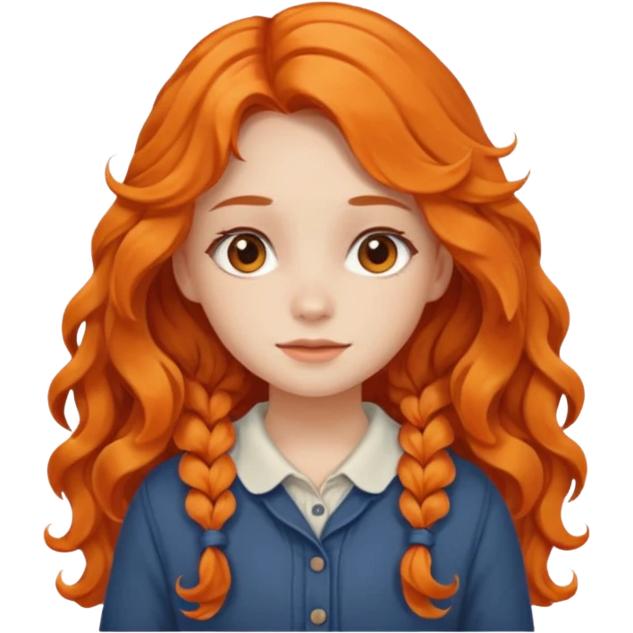 orange wavy long hair girl with wearing cottage core clothes emoji