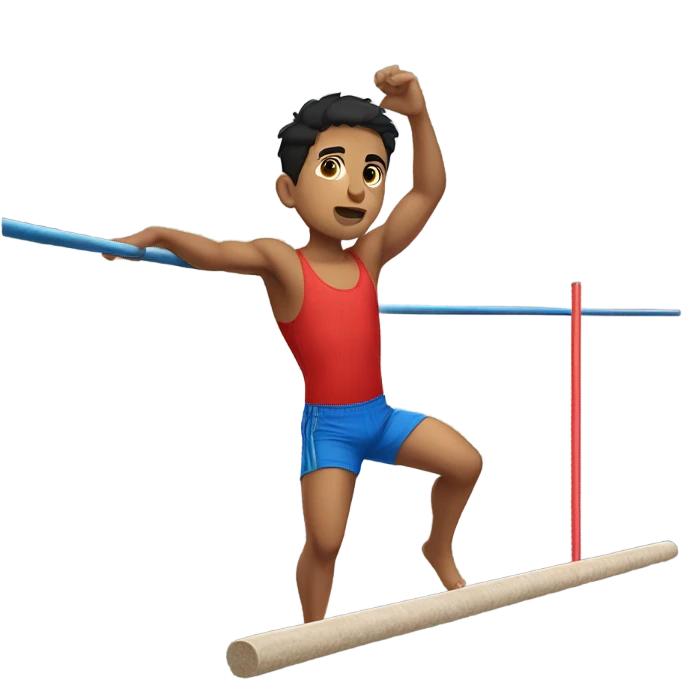 Mexican boy in red tank top and blue shorts pole vaulting emoji