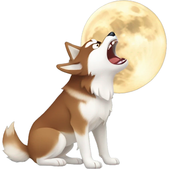 Red Siberian husky howling at the moon emoji