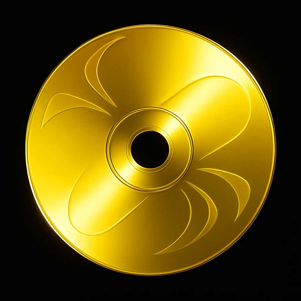 A minimalist CD disc with abstract pattern, glowing effect, yellow color emoji