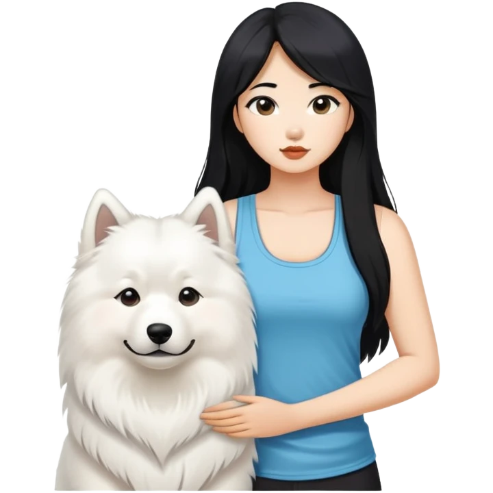  asiatic girl in the tank top with long black  hair and a samoyed emoji