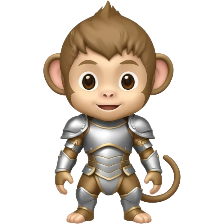 baby chibi monkey in silver armor, full body, smile emoji