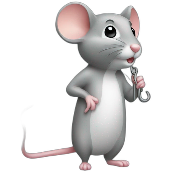 Standing mouse figure has a hook emoji