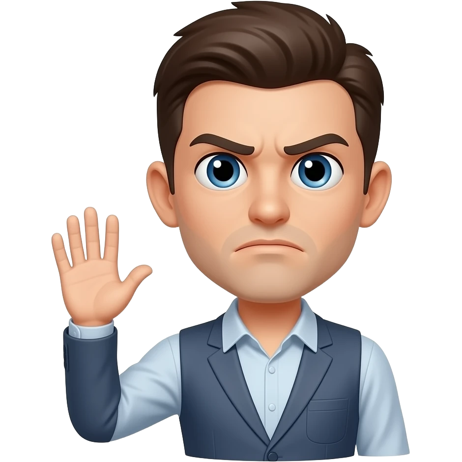 Annoyed face with torso and a waving hand by the neck emoji