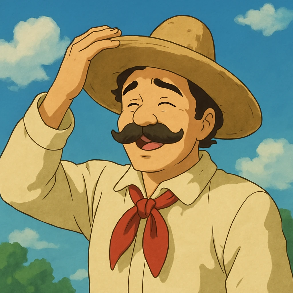 Mexican with a mustache giving thanks while taking off his hat emoji