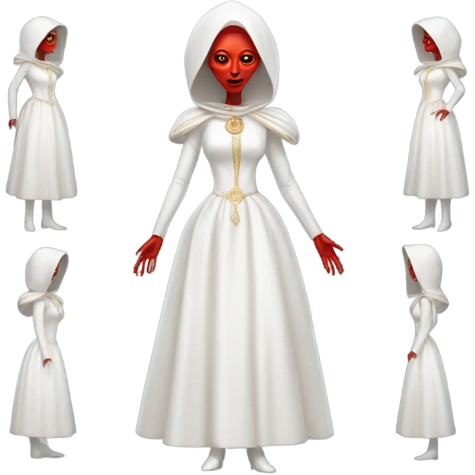 a red alien woman full body in white Romanov dress emoji