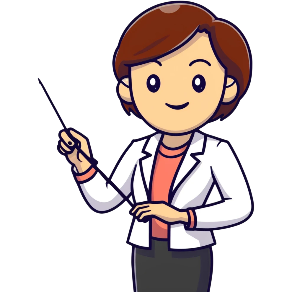 happy female professor with pointer emoji