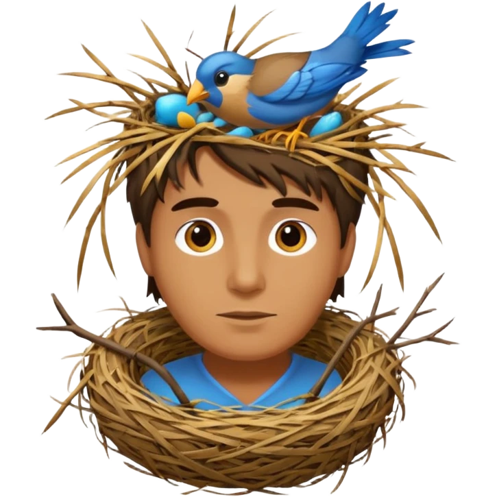 Man who has a Birds Nest for hair emoji